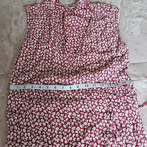 All Saints Dress Women's Medium Red Floral Krystal Wrap Mini Ruffle V Neck Large - Picture 11 of 13